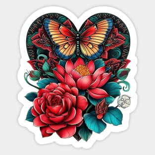 Butterfly Heart Flower Tattoo Sticker